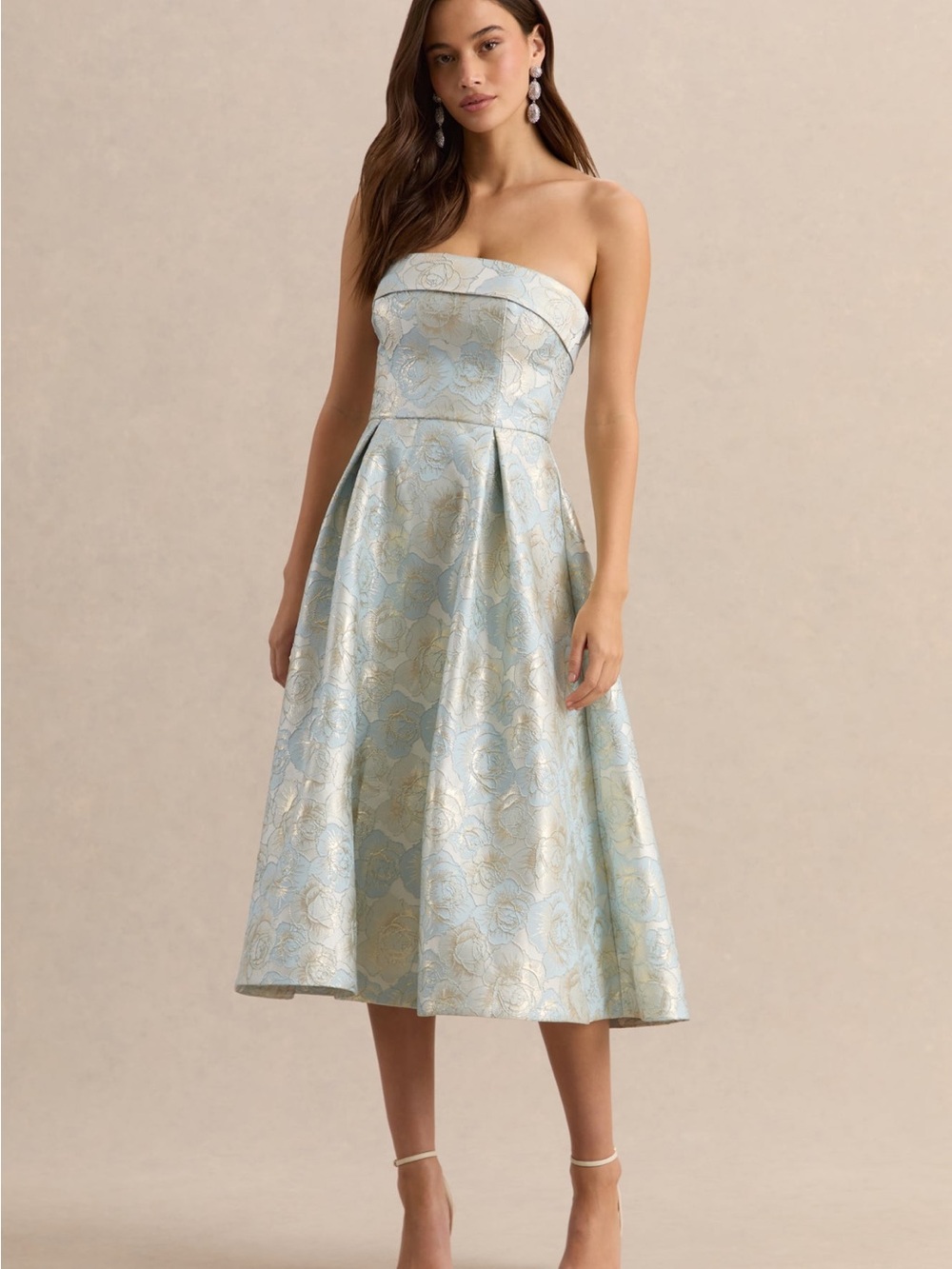 Club L London Tori Powder Blue Jacquard Bandeau Skater Midi Dress - Picture 6 of 11